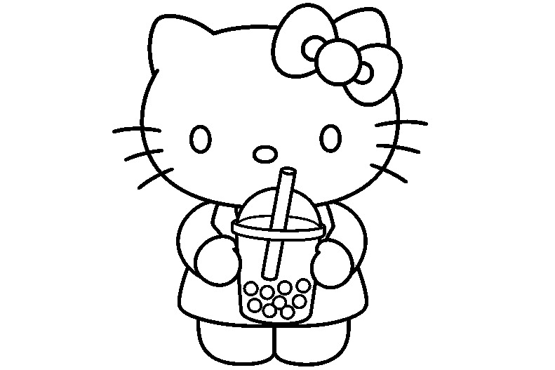 Boba Kitty Hello Kitty coloring page line art