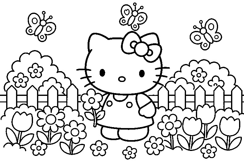 Garden Party Hello Kitty coloring page line art