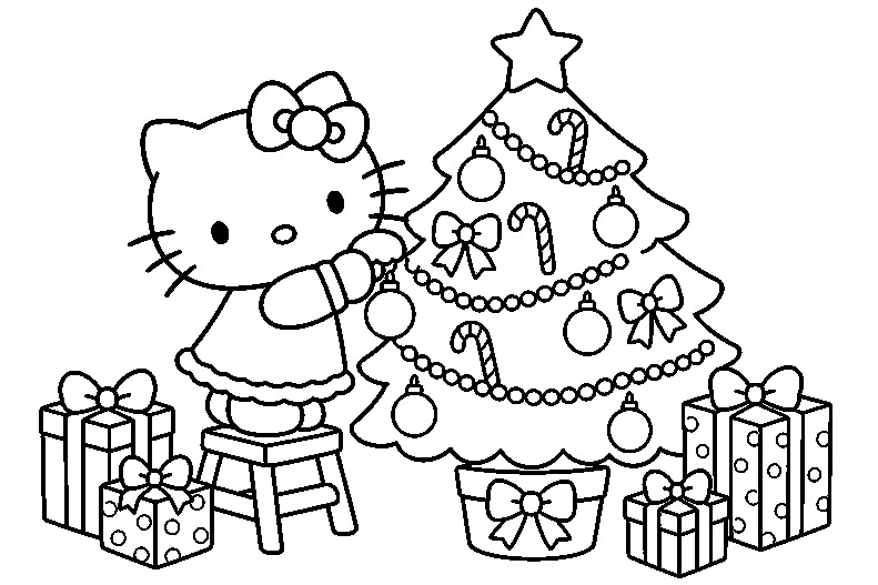 Holiday Bow Hello Kitty coloring page line art