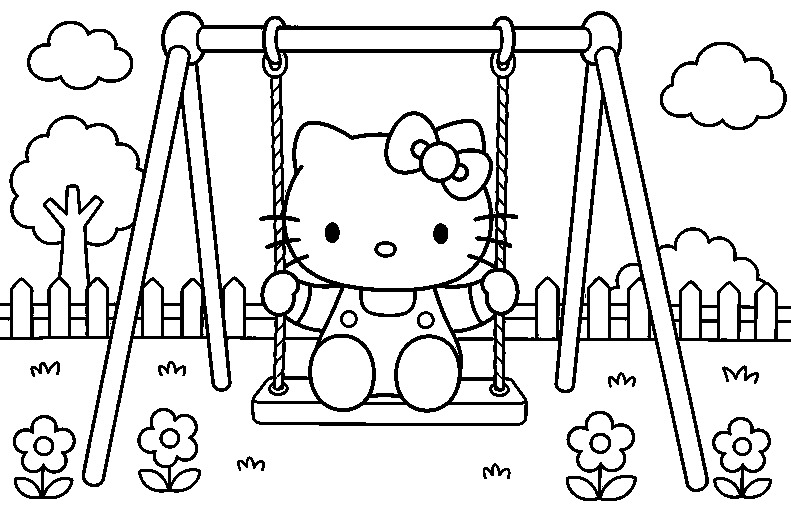 Playground Fun Hello Kitty coloring page line art